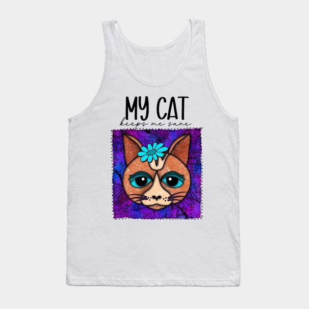 Funny Cat Design With Quirky Patch Design Tank Top by Quirky And Funny Animals